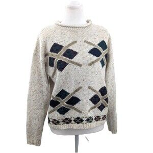 Vintage 90s Pasta Wool Blend Beige Cream Marled Knit Sweater Size Small